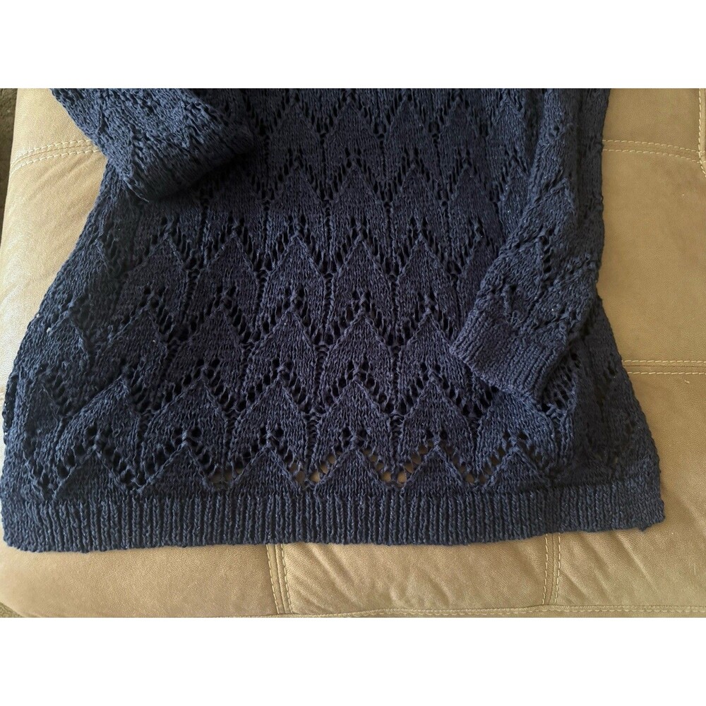 WHBM Navy Blue Jeweled Open Knit V Neck Pullover Sweater Small - Picture 6 of 9